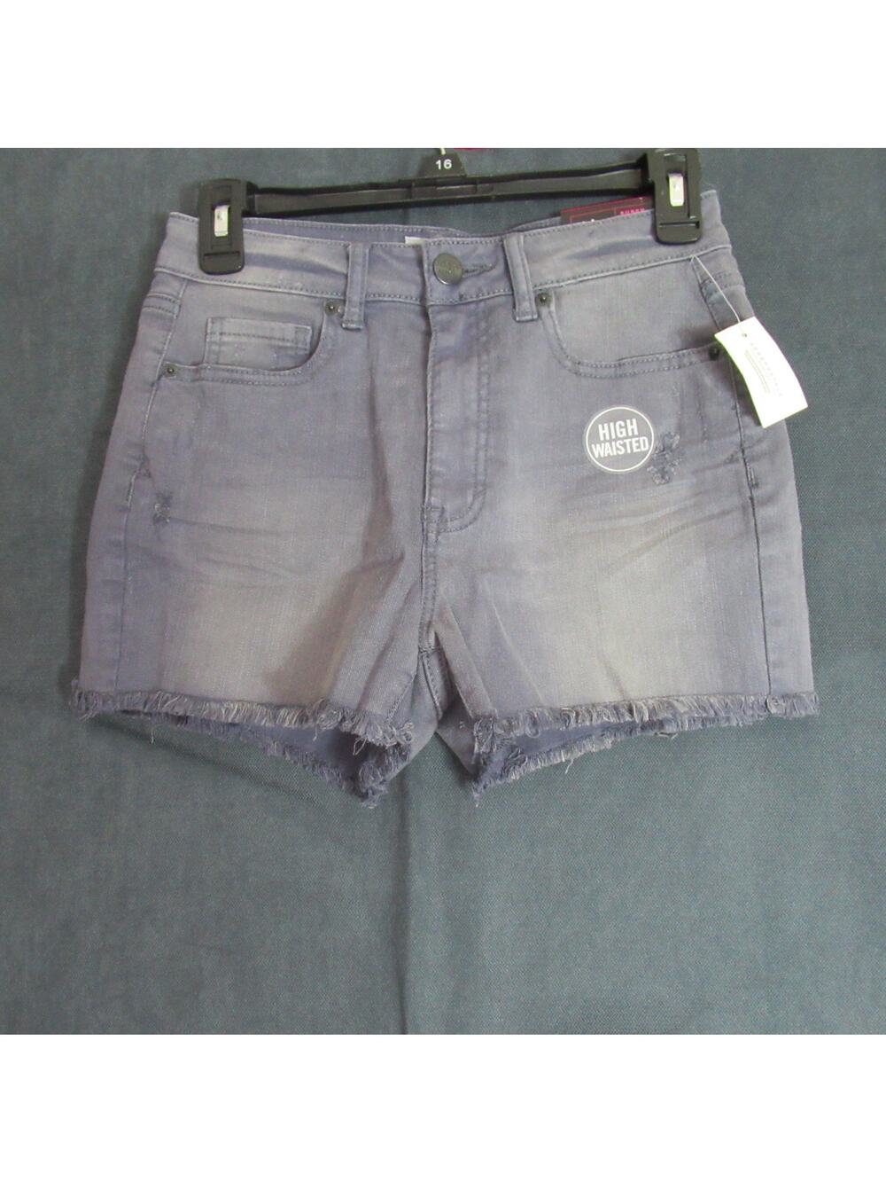 Tokyo Darlin Shorts Womens 2 Gray Super High Waisted Shorty Raw Hem Denim NWT